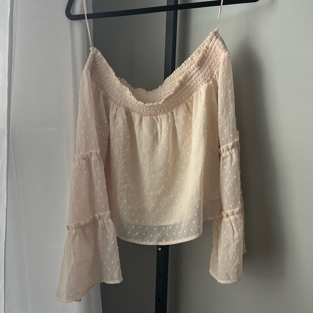 Cream off the shoulder long sleeve top